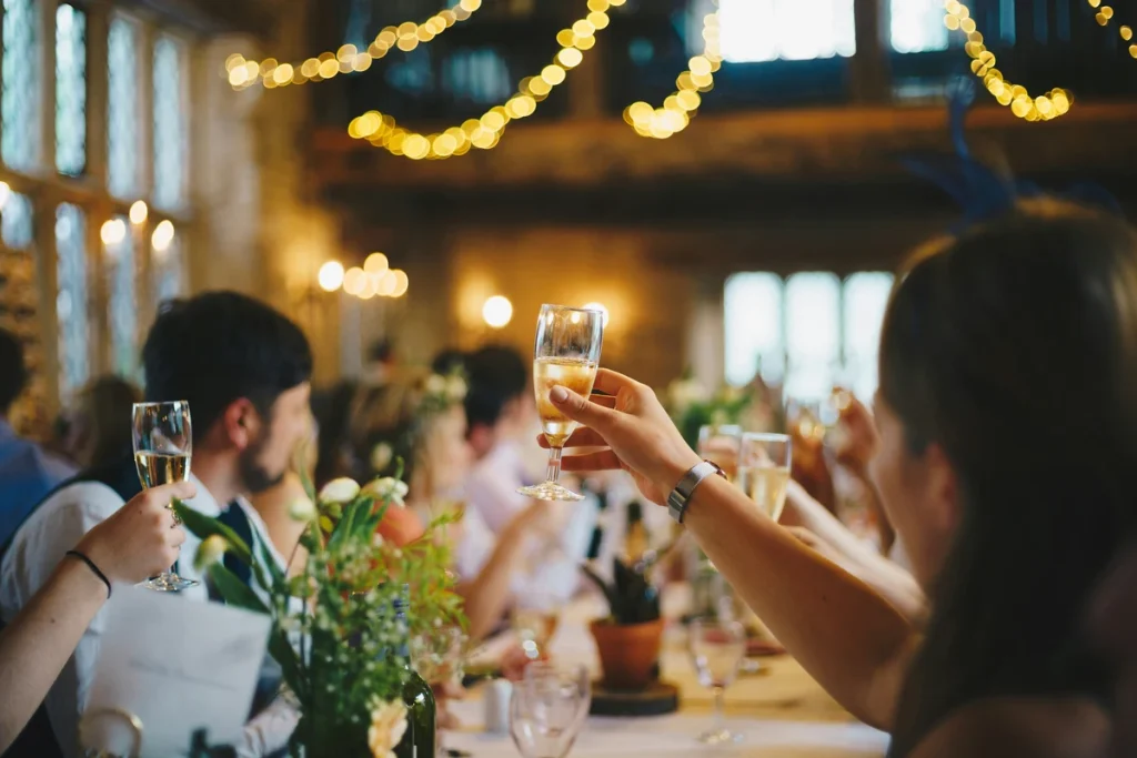 large table with people drinking